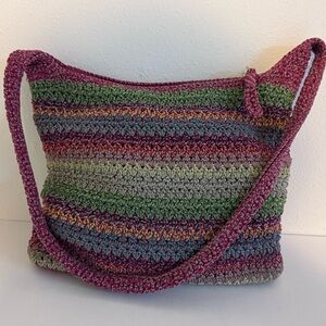 The Sak Multicolor Striped Crochet Shoulder Bag 10 x 12 Four Pockets